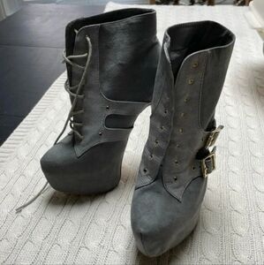 Grey thick soled high heeled boots